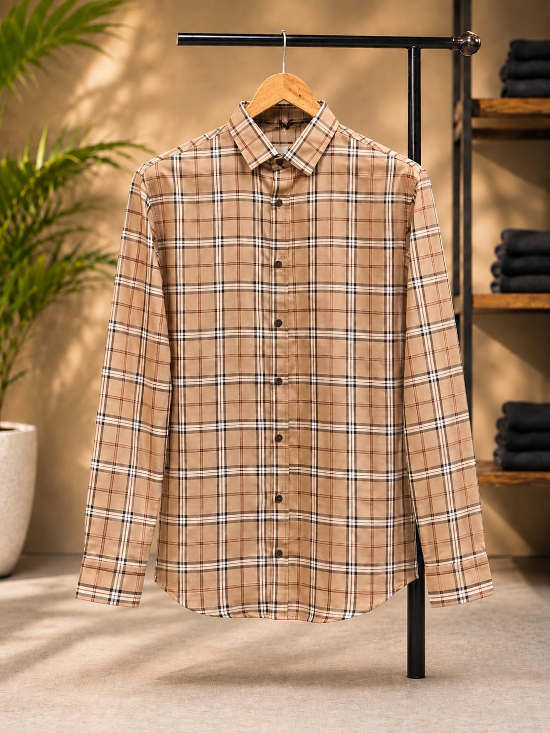 Beige Check Shirt