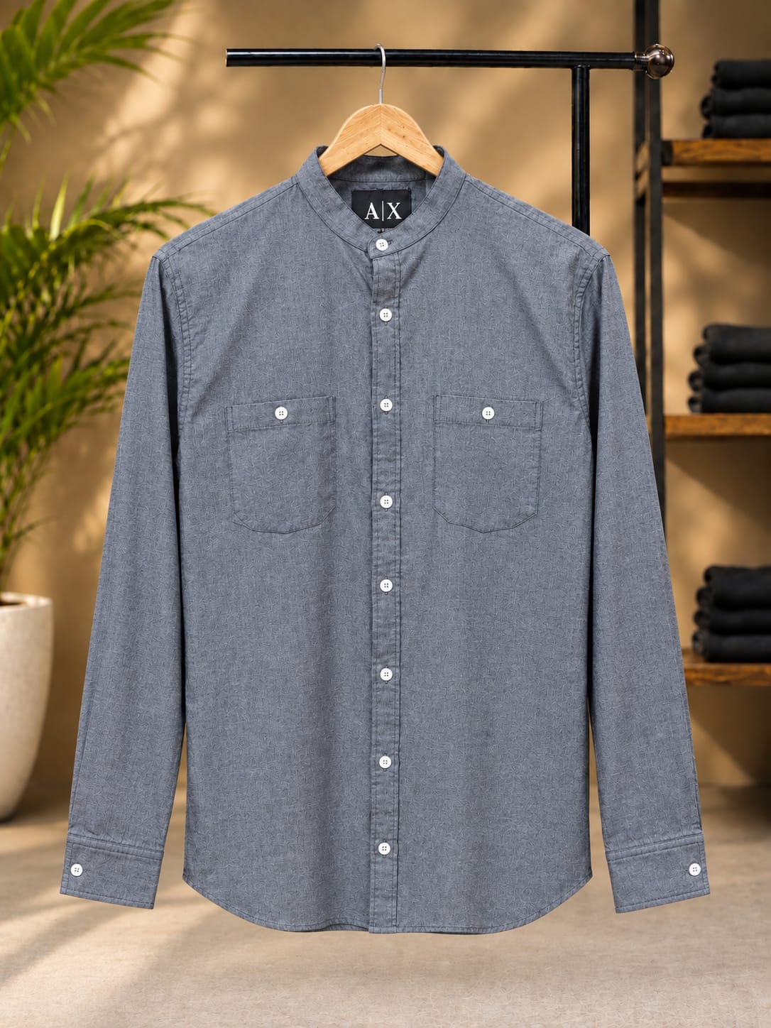 Mandarin Collor Shirt (Grey)
