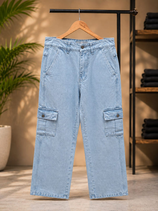 Relaxed Fit Cargo Pants (Light Blue)