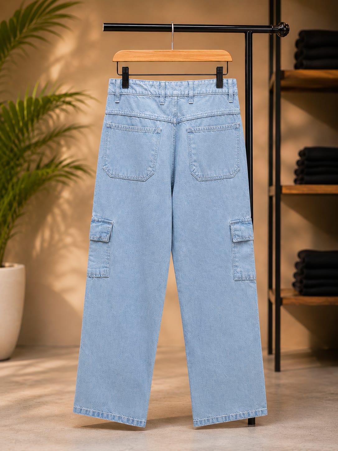 Relaxed Fit Cargo Pants (Light Blue)