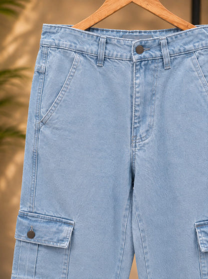 Relaxed Fit Cargo Pants (Light Blue)