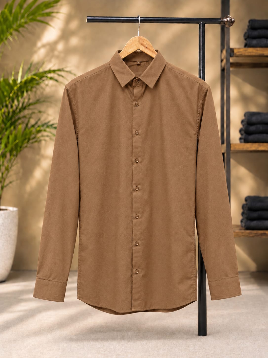 Premium Chambray(Shamray) Shirt (Camel Brown)