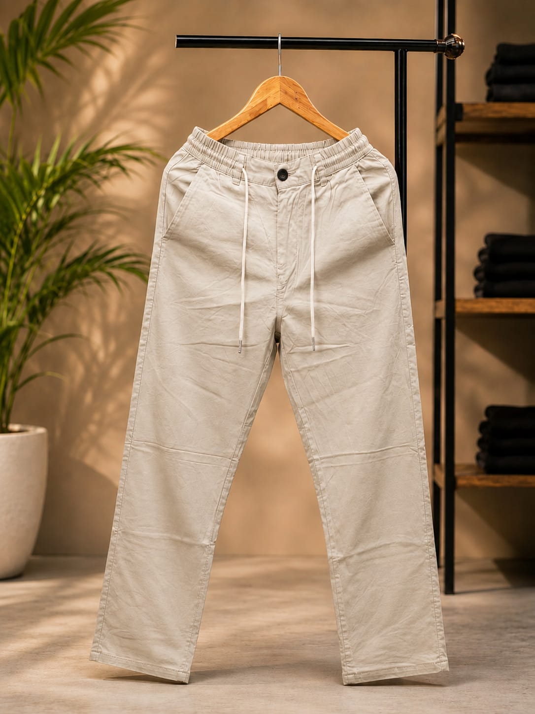 Korean Straight Fit Pants/Trousers (Light Beige)