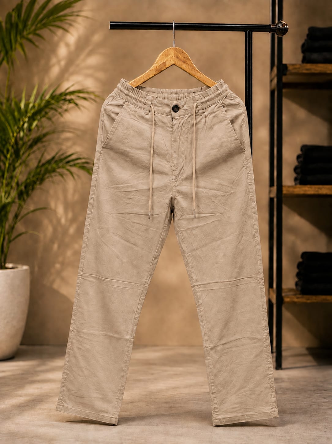 Korean Straight Fit Pants/Trousers (Beige)