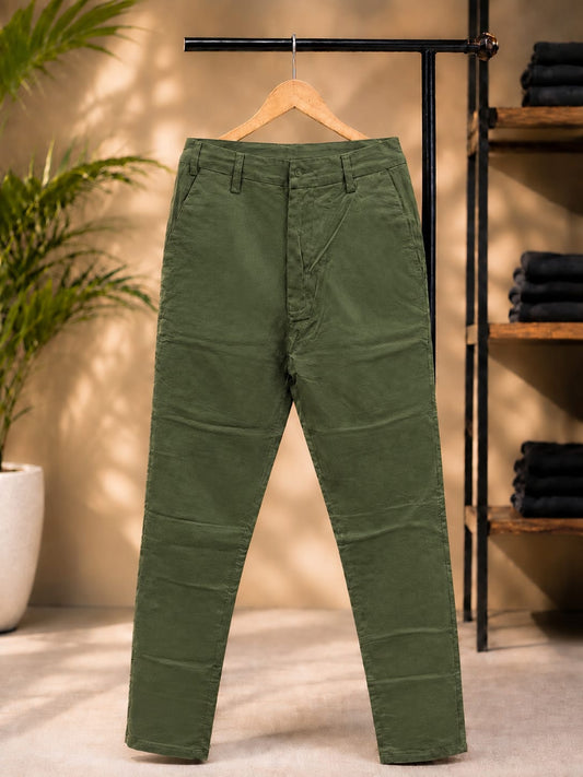 Cotton Slim Fit Pants (Olive Green)