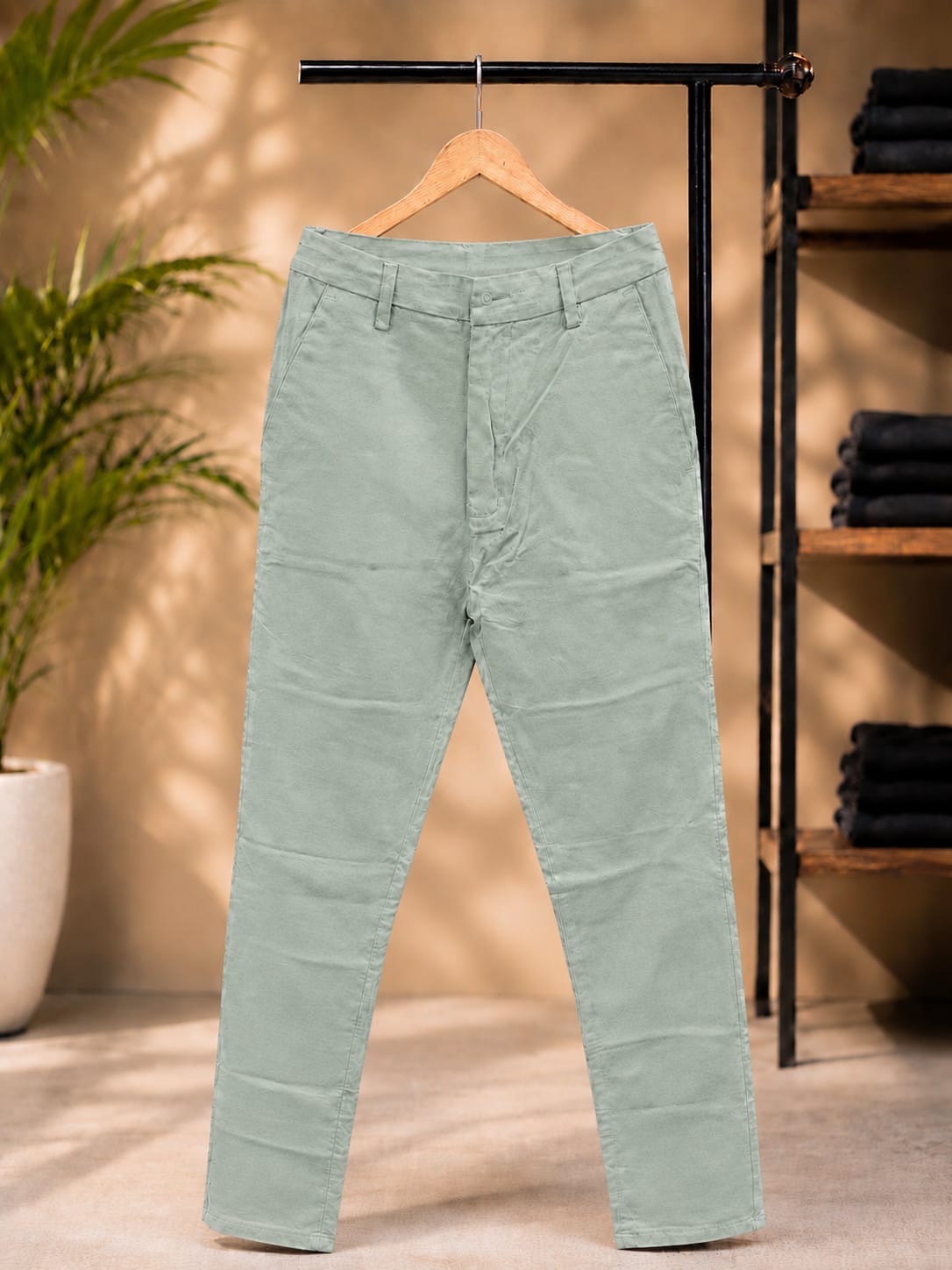 Cotton Slim Fit Pants (Light Sage Green)