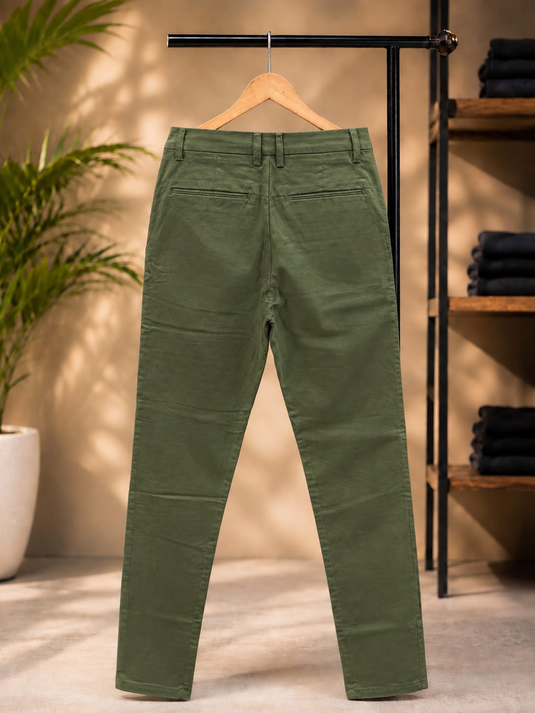 Cotton Slim Fit Pants (Olive Green)
