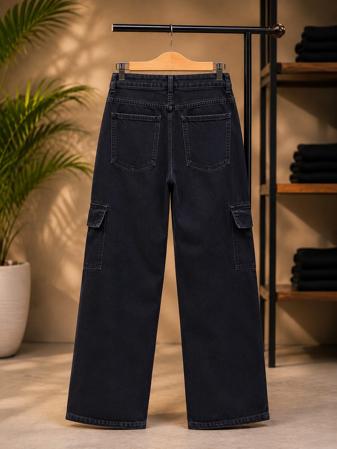 Relaxed Fit Cargo Pants (Black)