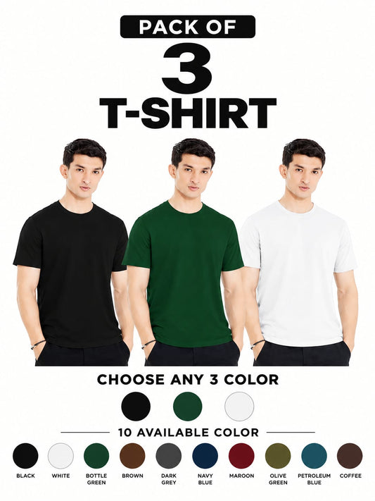 Pack of 3 Round Neck T-Shirts – Choose Any 3 Colors