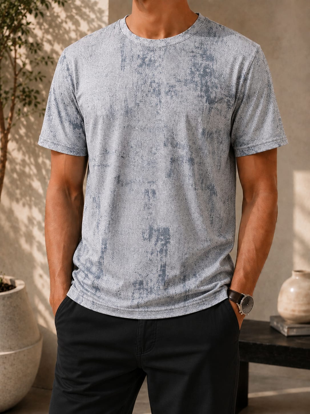 Premium Textured Round Neck T-Shirt