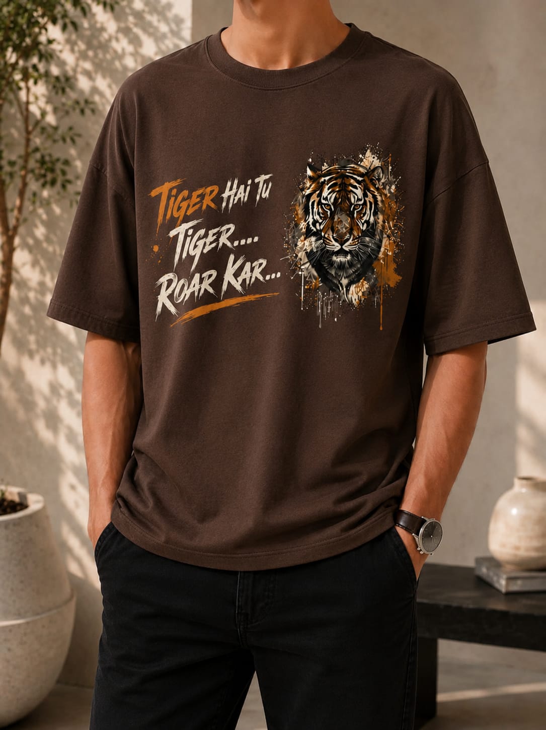 Tiger Roar Graphic Oversized (Drop shoulders) T-Shirt
