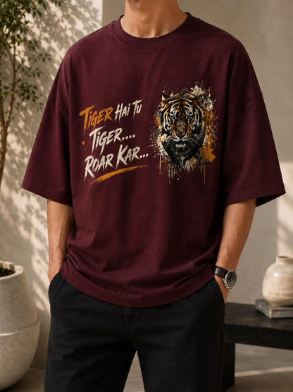 Tiger Roar Graphic Oversized (Drop shoulders) T-Shirt