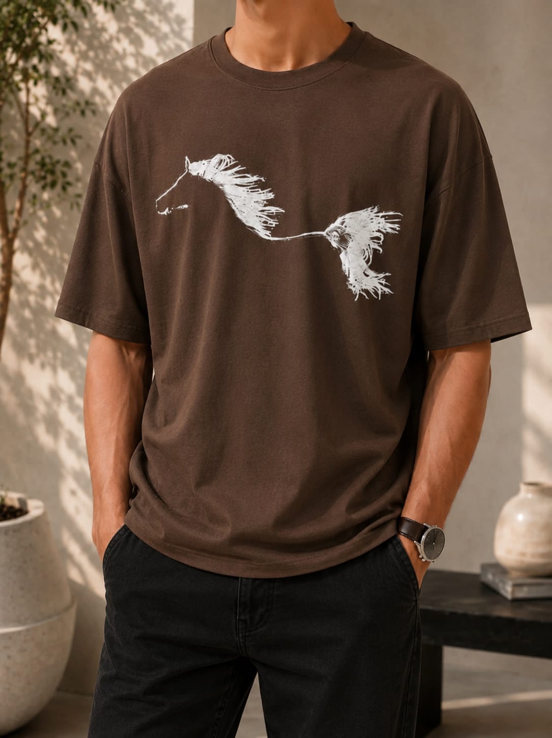 Striking Horse Graphic Oversized (Drop shoulders) T-Shirt