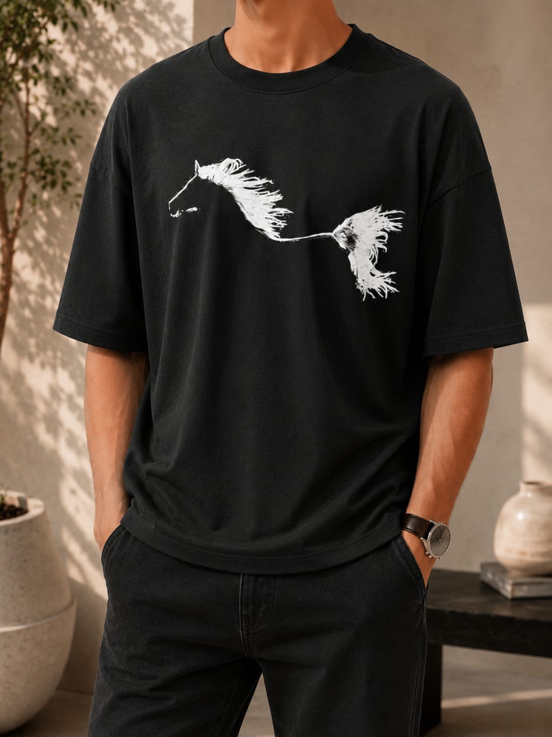 Striking Horse Graphic Oversized (Drop shoulders) T-Shirt