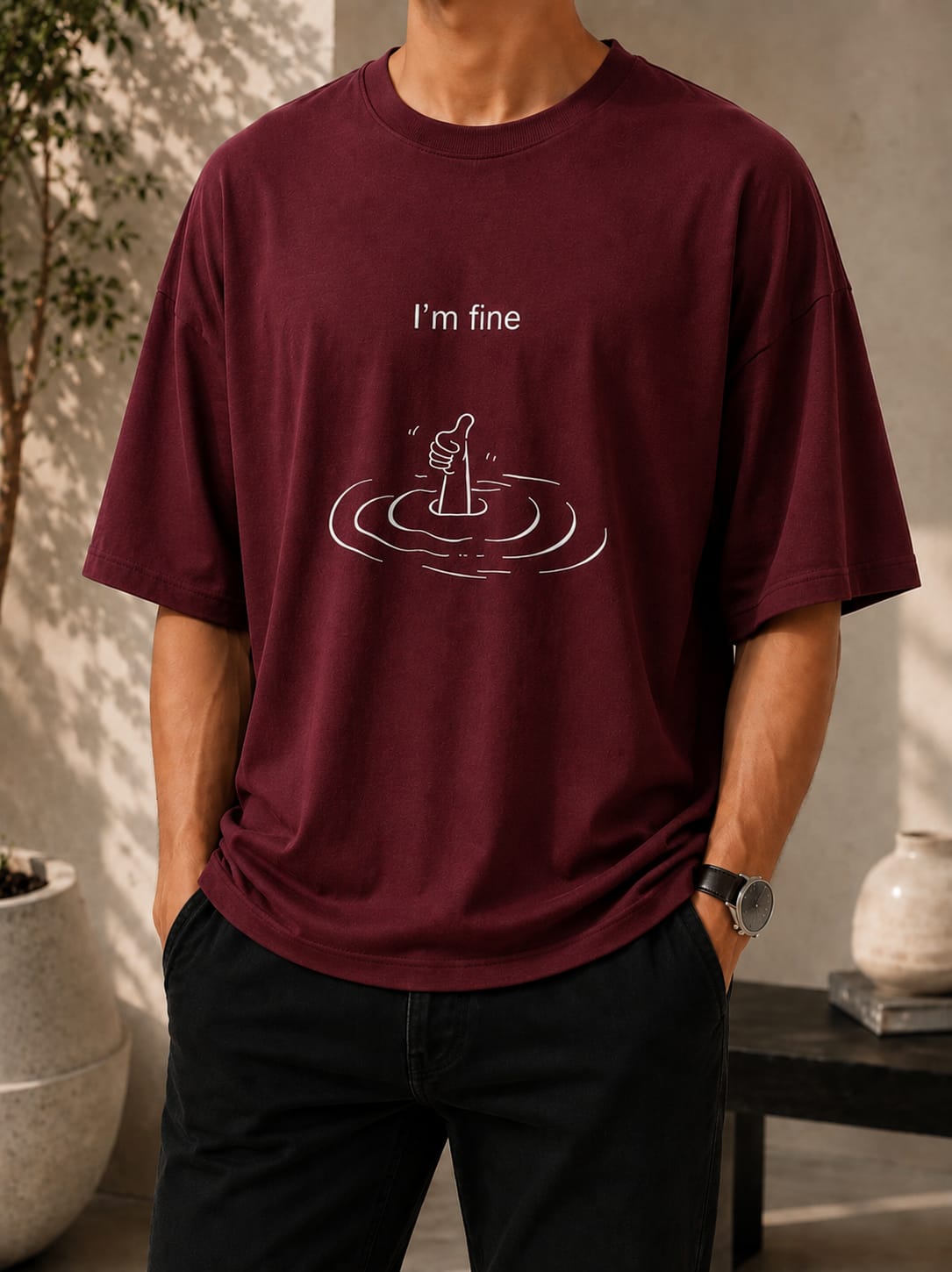 "I'm fine" Graphic Oversized (Drop shoulders) T-Shirt
