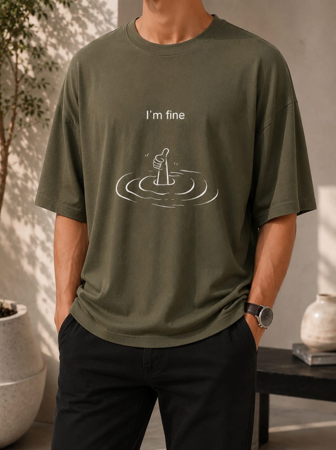 "I'm fine" Graphic Oversized (Drop shoulders) T-Shirt
