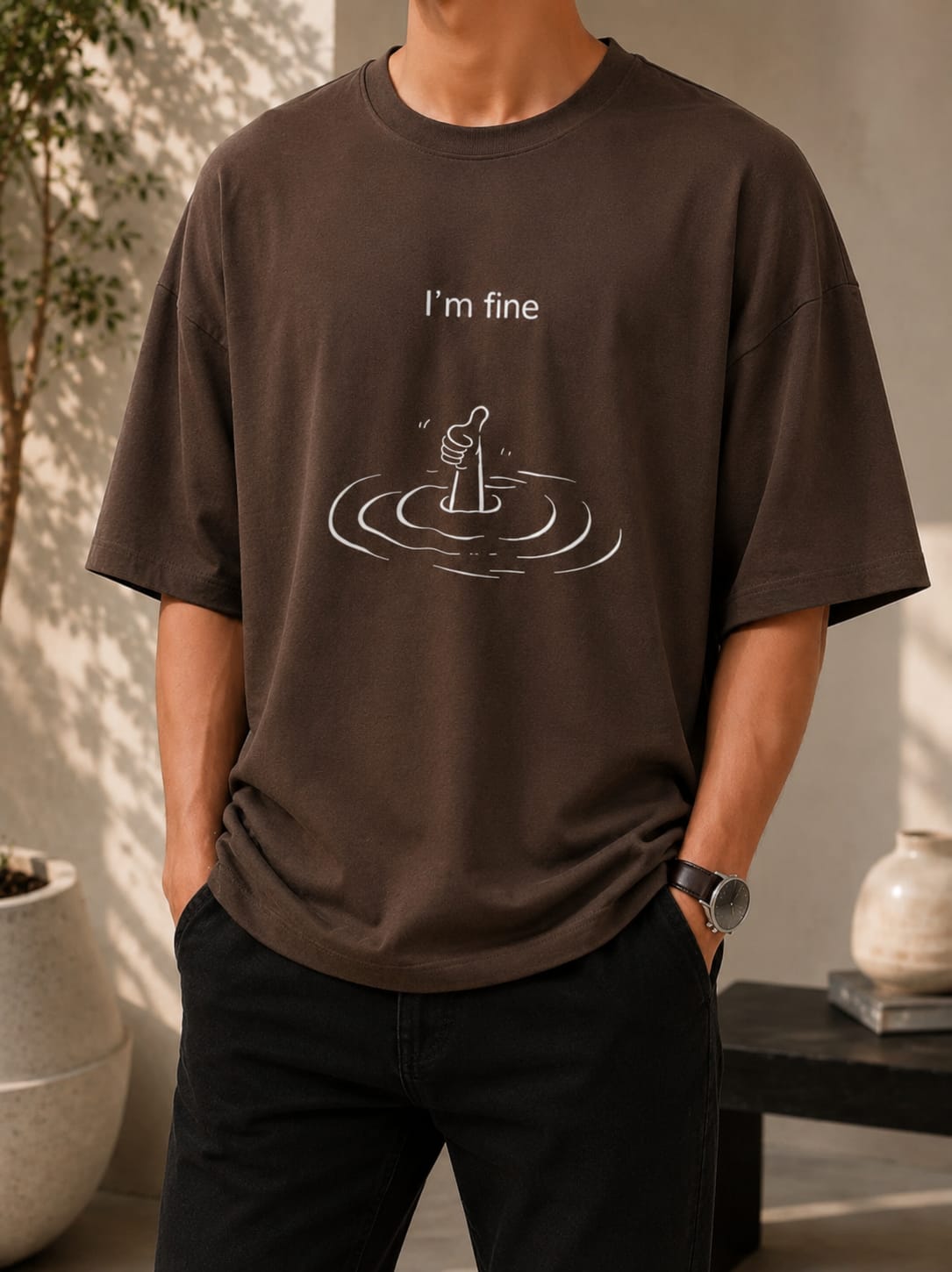 "I'm fine" Graphic Oversized (Drop shoulders) T-Shirt
