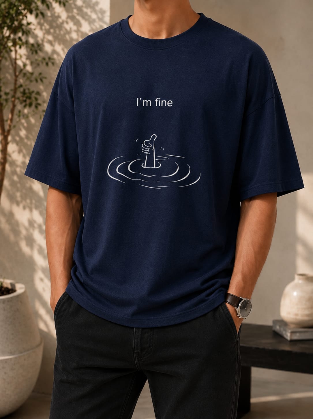 "I'm fine" Graphic Oversized (Drop shoulders) T-Shirt